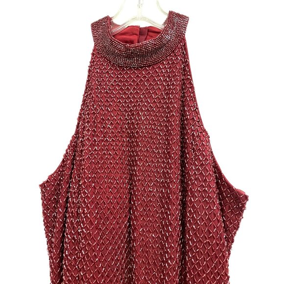 Mac Duggal Beaded Sleeveless Burgundy Formal Midi Dress  Size 8 NWT - Picture 5 of 11
